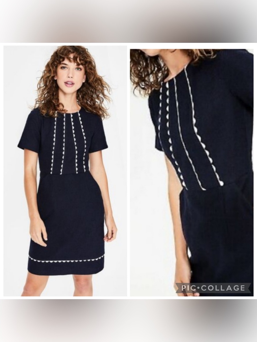 Boden Jane Textured Scalloped Cotton Short Sleeve Pocket Dress 4 Long